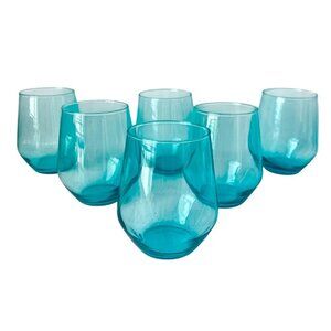 6 Williams Sonoma Seamless Wine Glasses Drinking Glass Blue